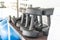 View of rows of dumbbells on a rack
