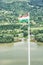 View from ruin castle of Visegrad, Hungary, hungarian flag, Danube river