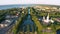 A view of the ruins of ancient gateways at the entrance of the Staroladozhsky Canal in Shlisselburg, Leningrad, Russia