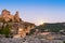 View of the ruins of the castle of Siuran, Tarragona, Catalunya, Spain. Copy space for text