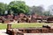 A view of the ruins of old buildings and Buddhist stupas of the ancient city of Sarnath near Varanasi, India