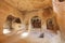 View of the ruins of the premises of the ancient church in the old cave sandstones in the valleys of Cappadocia