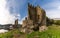 View of the ruins of the Torres de Oeste Castle and fortress on the Arousa River in Galicia