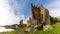 View of the ruins of the Torres de Oeste Castle and fortress on the Arousa River in Galicia