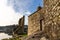 View of the ruins of the Torres de Oeste Castle and fortress on the Arousa River in Galicia