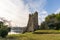 View of the ruins of the Torres de Oeste Castle and fortress on the Arousa River in Galicia