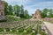 View of the ruins of the Viljandi Order Castle and open air concert Hall with benches