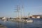 View of the sailboat, port and pier  Petersburg