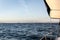 View from sailboat in San Francisco Bay of city skyline