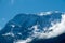 View from Saint-Gervais-les-Bains to white top of Mont Blanc mountaine range in summer