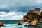 View of Saint Lawrence fortress Lovrijenac in Dubrovnik, Croatia with heavy clouds and sea