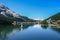 View of Saint Moritz lake with small boat