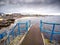 View on Salthill promenade from Blackrock diving board. Galway city, Ireland. Popular town landmark, loved by local swimmers and