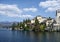 View of San Giulio island on Lake Orta in Italy