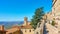 View of San Marino with street and bell tower