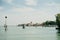 View of the San Michele Arcangelo bell tower and the colorful houses of Mazzorbo, Venice - sep, 2021