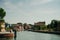 View of the San Michele Arcangelo bell tower and the colorful houses of Mazzorbo, Venice - sep, 2021