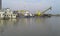 View of sand dredging with dredger in Kushtia Padma River, Bangladesh