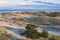 View of sand dunes of Curonian Spit, Kurshskaya Kosa National Park, Curonian Lagoon and the Baltic Sea, Kaliningrad Oblast, Russia