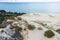 View of sand dunes of Curonian Spit, Kurshskaya Kosa National Park, Curonian Lagoon and the Baltic Sea, Kaliningrad Oblast, Russia