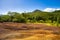 View of the sand dunes at Seven Colored Earth surrounded with trees in Mauritius