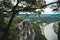 View of sandstone cliff in Saxony Switzerland with Bastei bridge. Summer scene rocky mountains, Germany, Saxony, Europe