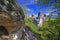 View of sandstone rockies and wood in cesky raj, bohemia