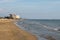 View on sandy beach of Terracina, Tyrrhenian Sea bay, ancient Italian city in province Latina, Italy