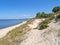 View of sandy dunes and coast of Vistula Spit. Kaliningrad region