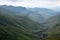 View of the Sani Pass, dirt rural road though the mountains which connects South Africa and Lesotho.