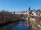 View of the Sarine river and the Auge peninsula in Fribourg, Switzerland