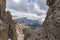 View from the Sassolungo peak on the Dolomites. Italy