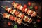 view of scallop and bacon skewers from above