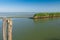 View of the Scardovari lagoon, Po& x27; river delta, Adriatic sea, It