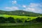 View of scenic farmland, rural countryside on a sunny spring day