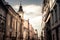 View of scenic narrow street in Plzen Pilsen. Czech Republic