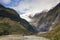 View on the scenic panorama of the Franz Josef Glacier on the west coast of New Zealand.