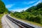 View of Schafberg train and railways. SCHAFBERGBAHN Cog Railway running from St. Wolfgang up the Schafberg, Austria