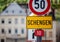 A view of a Schengen sign in the village of Schengen