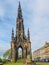 View of the Scott Monument - a Victorian Gothic monument to Scottish author Sir Walter Scott in Edinburgh, Scotland, UK.