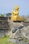 View of the sculpture golden dragon on the terrace of the forbidden Imperial city. Hue