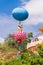 A view of the sculpture near the building of Chaitanya Jyoti, Puttaparthi, Andhra Pradesh, India. Copy space for text. Vertical.