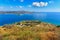 View on sea bay and old venitian fortress in Aptera on Crete island, Grecee