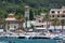 View from the sea of the city, yachts, beach, streets, hotels.