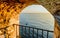 View on the sea from the fortress window in old town Ulcinj, Mon