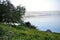 View of the sea of Galilee Kinneret lake from Mt. Arbel mountain, beautiful lake landscape, Israel, Tiberias