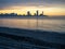 View of the sea modern city. Batumi from afar. Tall houses on the sea. Beautiful landscape. Batumi at sunset