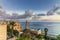 View of the Sea Mosque in the old town of Jaffa in Israel with a colorful sunrise