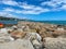 View of the sea reaching the cliffs in Malaga Mediterranean Sea in the summer