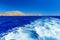 View from the sea on the rocks, and trace of the boat. Greece Rhodes Island